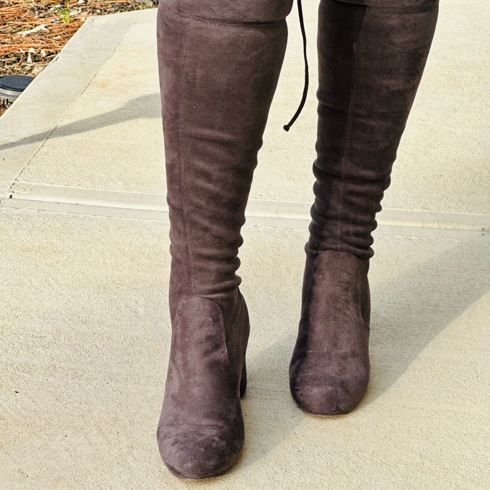 Grey knee boots
